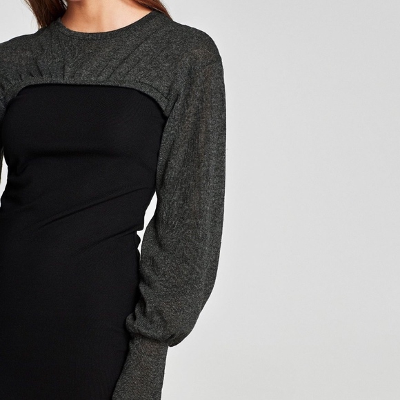 ZARA CONTRASTING FABRIC LONG SLEEVE DRESS - Picture 3 of 8